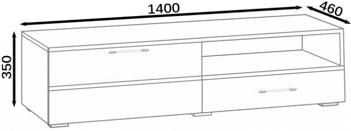 Тумба под ТВ Ларго 1,4, цвет корпус венге/фасады МДФ графитово-серый глянец, ШхГхВ 140х46х35 см., НЕ универсальная сборка