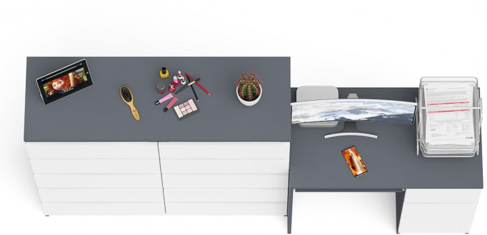 Мори Стол компьютерный МС-1 правый + Комод МК1200.10, цвет графит/белый, ШхГхВ 210,4х50х115 см., выдвижной ящик справа, НЕ универсальная сборка