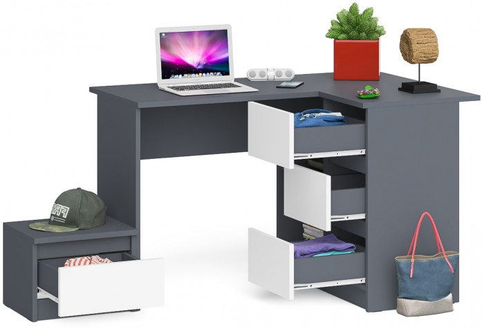 Мори Стол компьютерный МС-16 правый + Тумба ТМП400.1, цвет графит/белый, ШхГхВ 164,8х84,9х76,6 см., выдвижные ящики справа, НЕ универсальная сборка