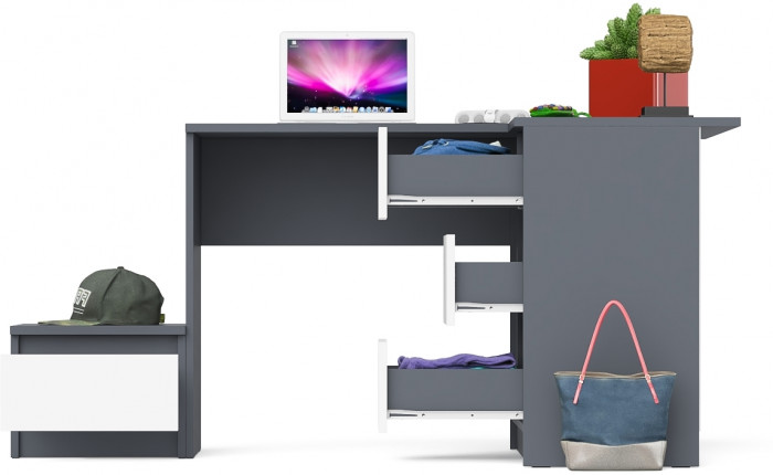 Мори Стол компьютерный МС-16 правый + Тумба ТМП400.1, цвет графит/белый, ШхГхВ 164,8х84,9х76,6 см., выдвижные ящики справа, НЕ универсальная сборка