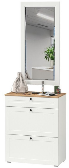 Остин 16.121 Тумба для обуви + 17.03 Зеркало, цвет белый шагрень/дуб крафт золотой, ШхГхВ 80х41,6х229 см.