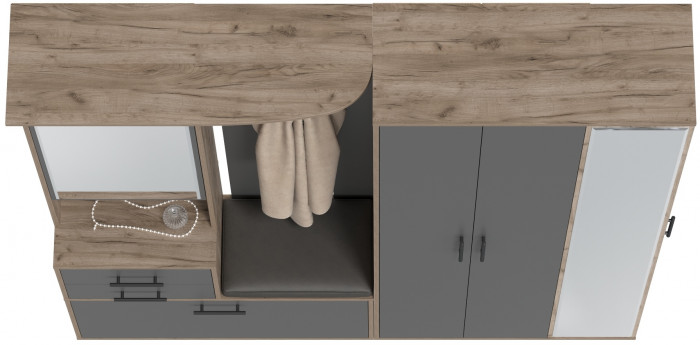 Прихожая Домино 5, цвет дуб крафт табачный/графит, ШхГхВ 188х36х202 см., универсальная сборка