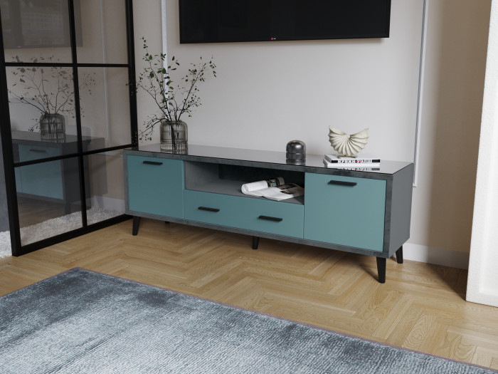 Тумба ТВ интерьерная 1,6 Ланс серый/мдф бриз