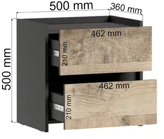 Тумба прикроватная Денвер 2Я, Графит, Дуб гранж песочный