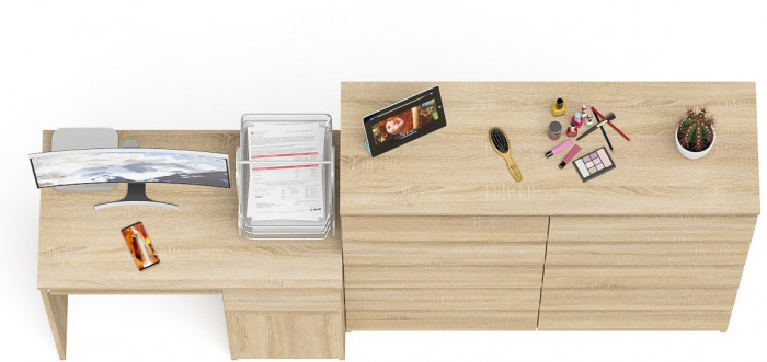 Мори Стол компьютерный МС-1 правый + Комод МК1200.10, цвет дуб сонома, ШхГхВ 210,4х50х115 см., выдвижной ящик справа, НЕ универсальная сборка