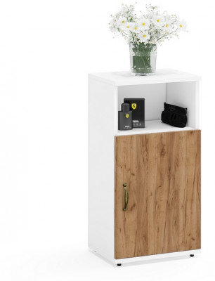 Лидер-8 Модуль Тумба МД 3.19, цвет белый шагрень/крафт золото, ШхГхВ 40х30х75 см., универсальная сборка (ниша и дверка)