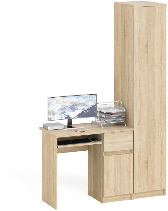Мори Стол компьютерный МС-1 правый + Пенал МШ400.1, цвет дуб сонома, ШхГхВ 130,4х50,4х209,6 см., выдвижной ящик справа, НЕ универсальная сборка