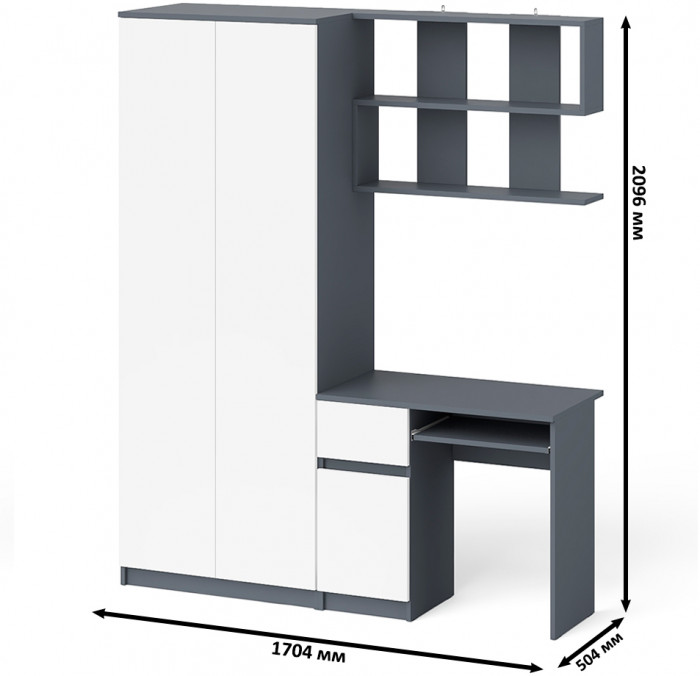 Мори компьютерный стол МС-1 левый + Шкаф МШ800.1 + Полка 900, графит/белый