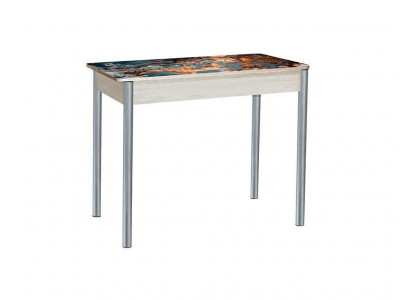 Нью йорк фотопечать стол обеденный раздвижной / мрамор космос/дуб молочный/металлик