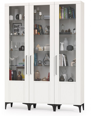 Валенсия Гостиная № 130, цвет ЛДСП белый шагрень/МДФ белый шагрень, ШхГхВ 165х38,1х225,2 см., универсальная сборка