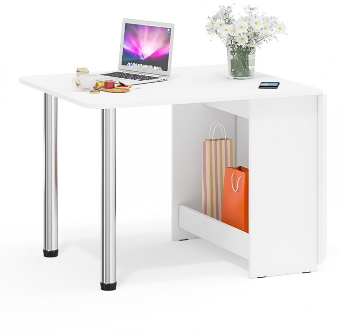 Стол-книжка обеденный МД-СО-04, цвет белый шагрень/ножки хром, ШхГхВ 170х90х74 см., 34х90х74 см. сложенный (Мебельный Двор)