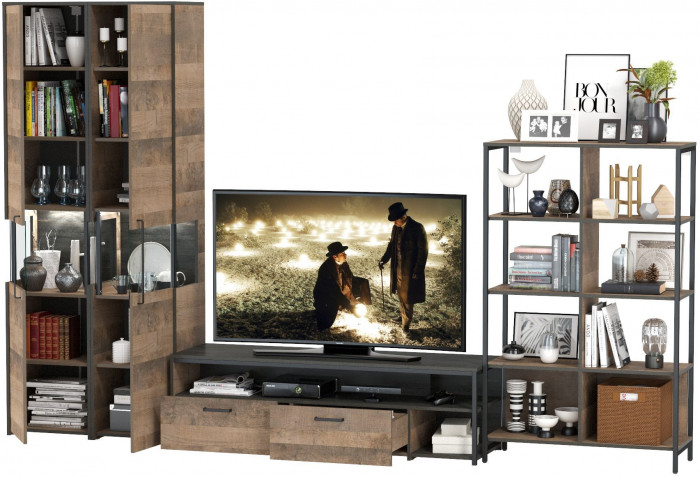 Трувор Гостиная 030, цвет дуб гранж песочный/интра, ШхГхВ 329,4х45,4х210 см., универсальная сборка