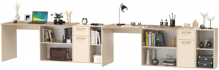 Лайт Стол письменный 03.245F + 03.245F, цвет сатин/дуб эндгрейн элегантный, ШхГхВ 342,7х136х75,2 см.(угловой) или 407х68х75,2 см.(прямой), ун. сборка