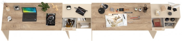 Лайт Стол письменный 03.245F + 03.245F, цвет сатин/дуб эндгрейн элегантный, ШхГхВ 342,7х136х75,2 см.(угловой) или 407х68х75,2 см.(прямой), ун. сборка