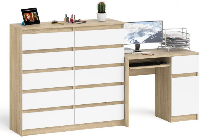 Мори Стол компьютерный МС-1 правый + Комод МК1200.10, цвет дуб сонома/белый, ШхГхВ 210,4х50х115 см., выдвижной ящик справа, НЕ универсальная сборка