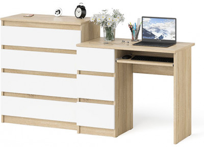 Мори Стол компьютерный МС-6 левый + Комод МК800.4, цвет дуб сонома/белый, ШхГхВ 170,4х50х94 см., выдвижные ящики слева, НЕ универсальная сборка