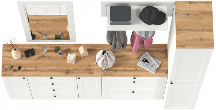 Остин Прихожая 57, белый шагрень/дуб крафт золотой