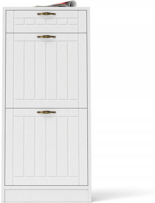 Прихожая П-6 Тумба для обуви 2 секции, белая шагрень/фасады МДФ белое дерево фрезеровка прованс