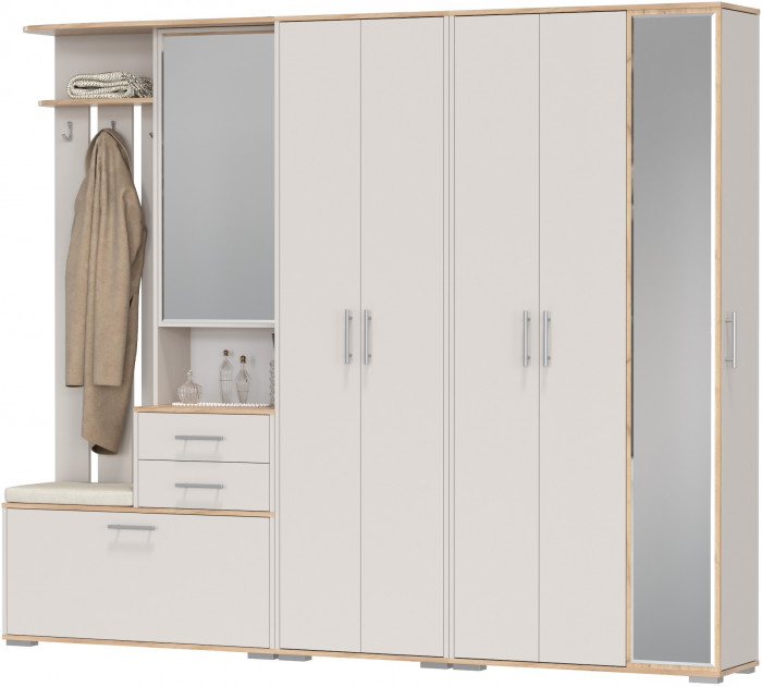 Прихожая Домино 6, цвет дуб крафт золотой/кашемир серый, ШхГхВ 248х36х202 см., универсальная сборка