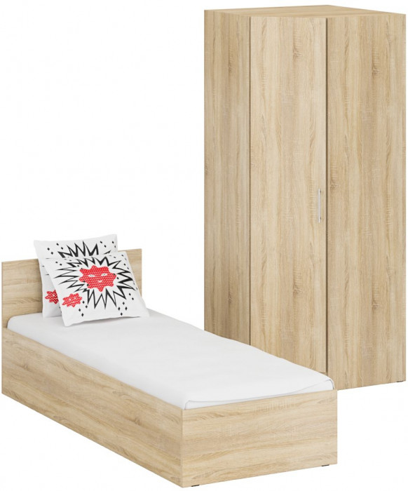 Кровать 0800 + угловой шкаф Стандарт, дуб сонома