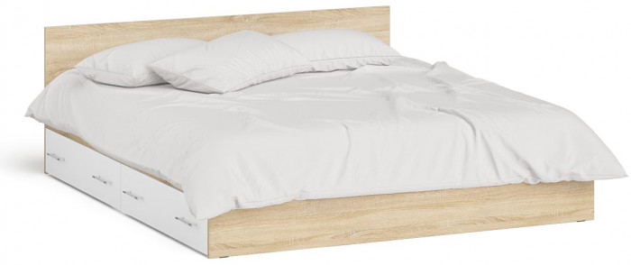 Мори Кровать с ящиками 1800, дуб сонома/белый