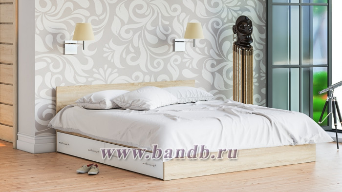 Мори Кровать с ящиками 1800, дуб сонома/белый