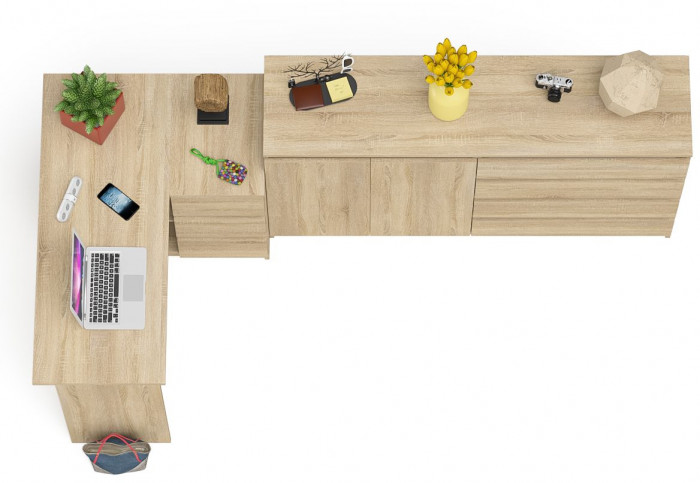 Мори компьютерный стол МС-16 правый + Комод МК1600.1, дуб сонома