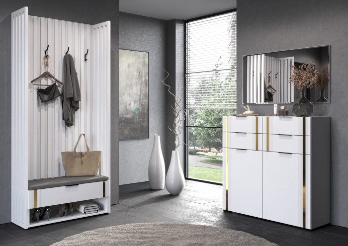 Прихожая Эмэ, набор №8, Белый/Milk Золото, Simple 27