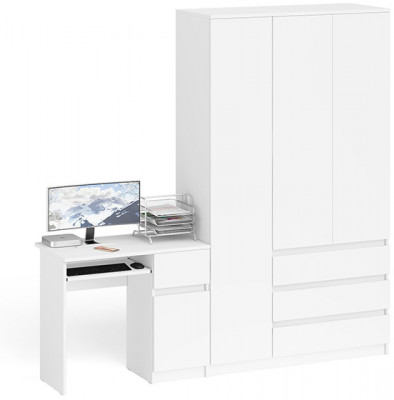 Мори Стол компьютерный МС-1 правый + Шкаф МШ1200.1, цвет белый, ШхГхВ 210,4х50,4х209,6 см., выдвижной ящик справа, НЕ универсальная сборка