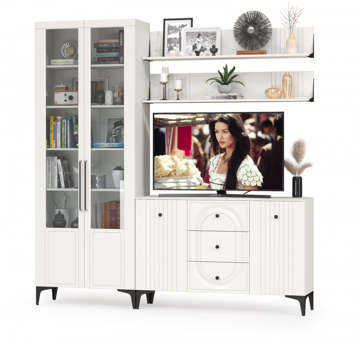 Валенсия Гостиная № 097, ЛДСП белый шагрень/МДФ белый шагрень