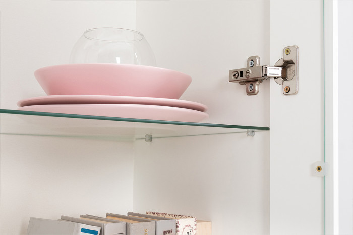 Валенсия Гостиная № 131, цвет ЛДСП белый шагрень/МДФ белый шагрень, ШхГхВ 220х38,1х225,2 см.