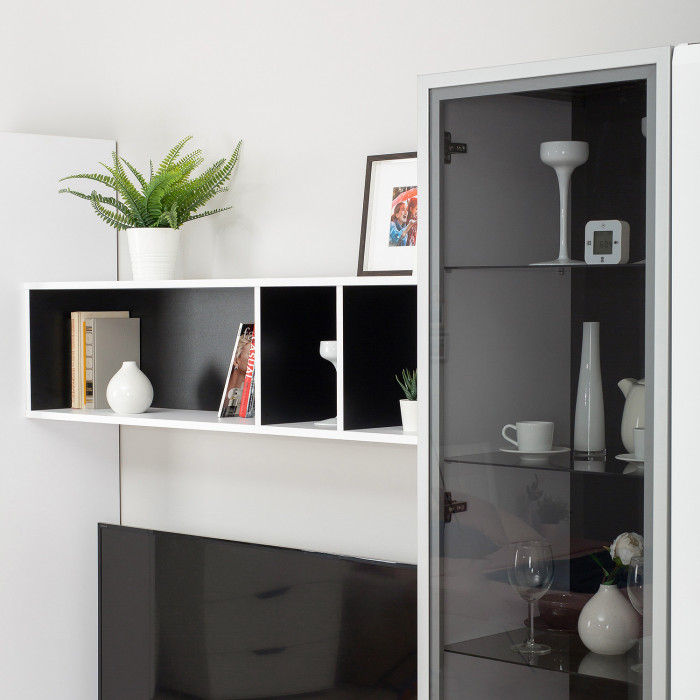 Сидней 15.57 Полка, цвет белый/чёрный, ШхГхВ 130х27,2х30,5 см., универсальная сборка