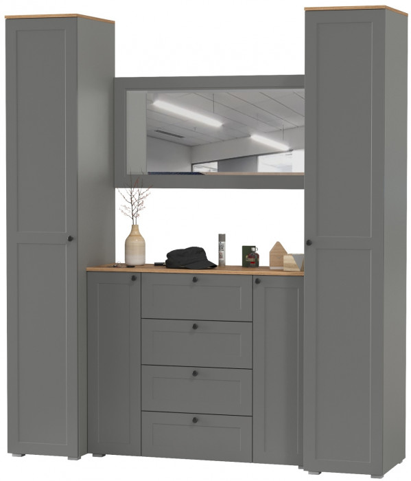 Остин Прихожая 32, цвет серый графит/дуб крафт золотой, ШхГхВ 200х54,3х229,6 см., универсальная сборка