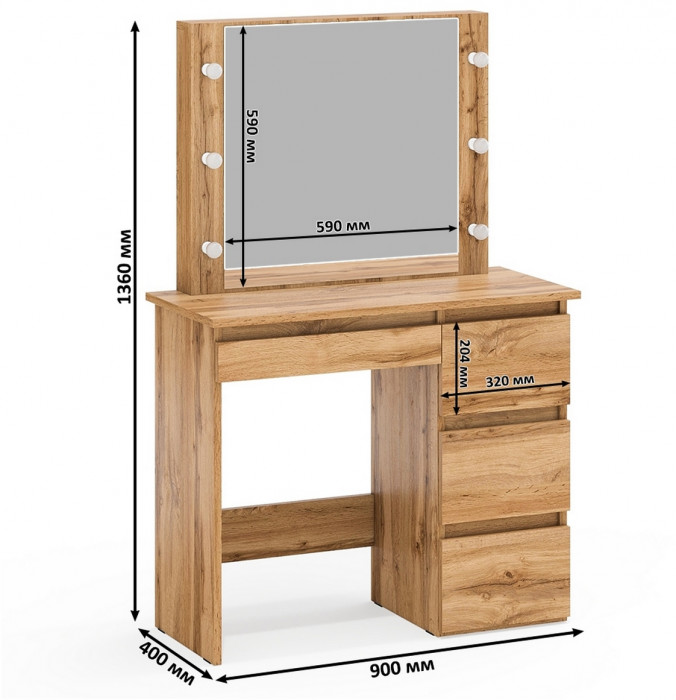 Ксения Кровать с ящиками 0900 + прикроватный блок + Столик с подсветкой Сура, дуб вотан