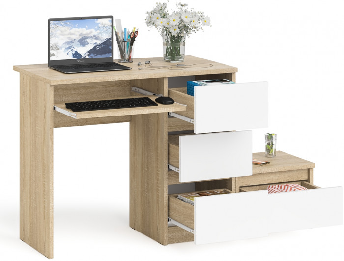 Мори Стол компьютерный МС-6 правый + Тумба ТМП400.1, цвет дуб сонома/белый, ШхГхВ 130,4х50х76,6 см., выдвижные ящики справа, НЕ универсальная сборка