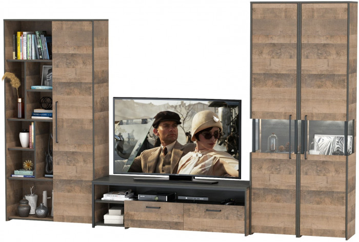 Трувор Гостиная 034, цвет дуб гранж песочный/интра, ШхГхВ 332,4х45,4х210 см., универсальная сборка