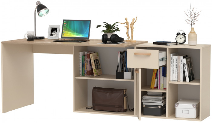 Лайт Стол письменный 03.245F, цвет сатин/дуб эндгрейн элегантный, ШхГхВ 136х139,2х75,2 см.(угловой) или 203,5х68х75,2 см.(прямой), универс. сборка