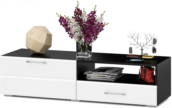 Тумба под ТВ Ларго 1, корпус венге/фасады МДФ белый глянец