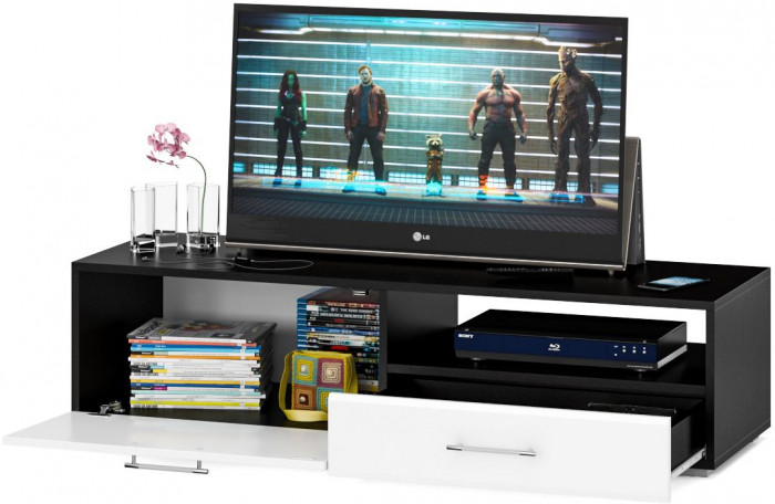 Тумба под ТВ Ларго 1, корпус венге/фасады МДФ белый глянец