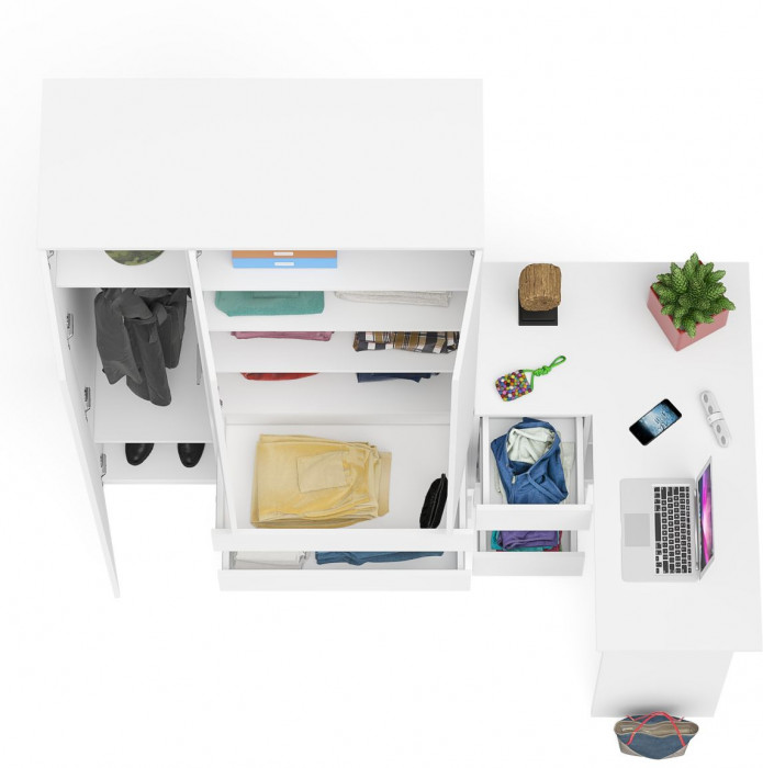 Мори компьютерный стол МС-16 левый + Шкаф МШ1200.1, белый