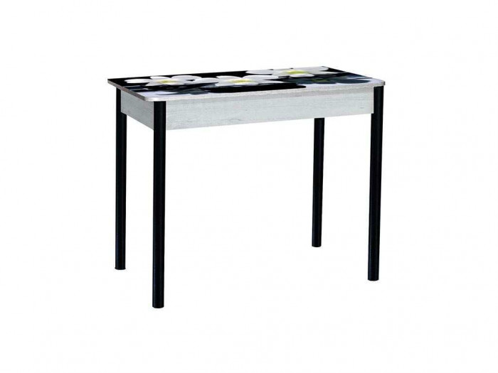 Нью йорк фотопечать стол обеденный раздвижной / орхидея на черных камнях/бетон белый/черный