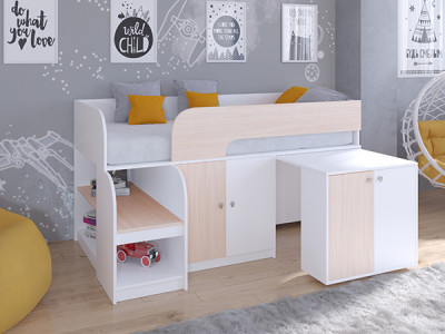 Кровать чердак Астра 9 V8 Белый/Дуб молочный