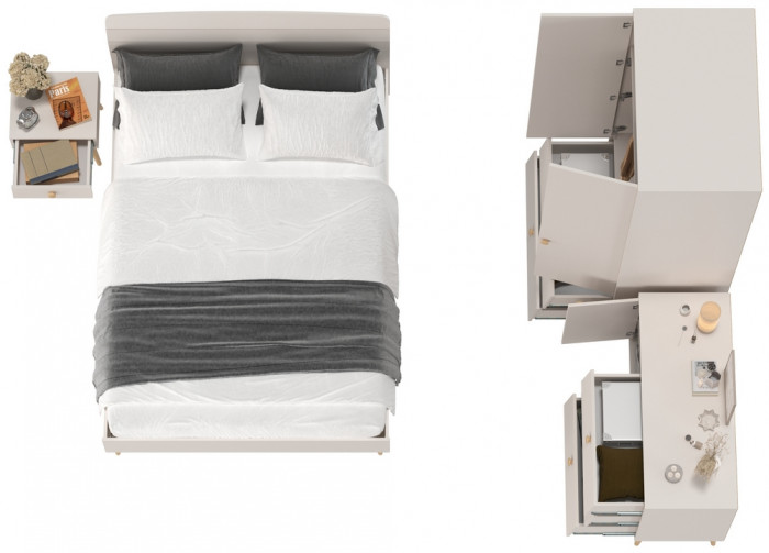 Афина Спальня 23-1400, цвет кашемир серый, сп.м. 1400х2000 мм., б/м, основание есть - фанера