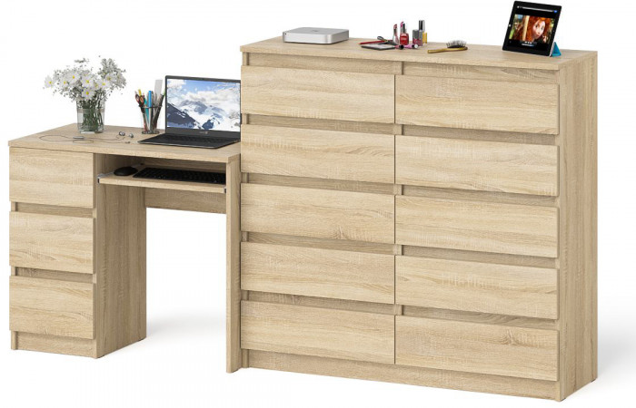 Мори Стол компьютерный МС-6 левый + Комод МК1200.10, цвет дуб сонома, ШхГхВ 210,4х50х115 см., выдвижные ящики слева, НЕ универсальная сборка