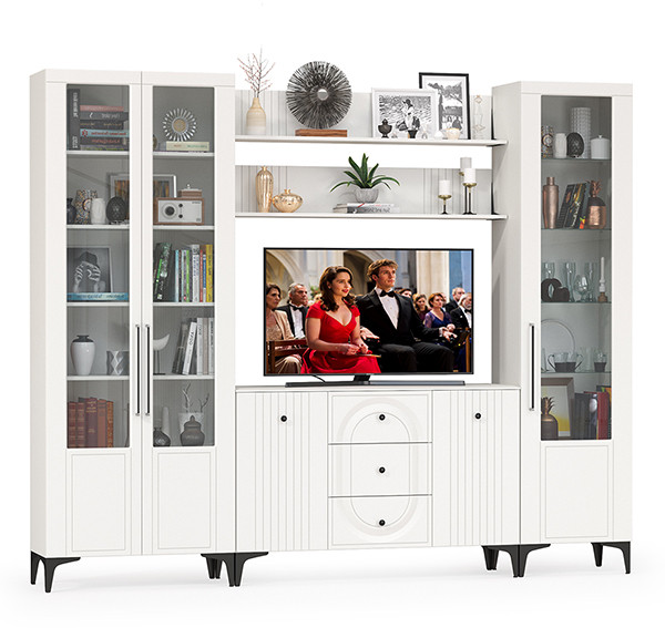 Валенсия Гостиная № 099, ЛДСП белый шагрень/МДФ белый шагрень