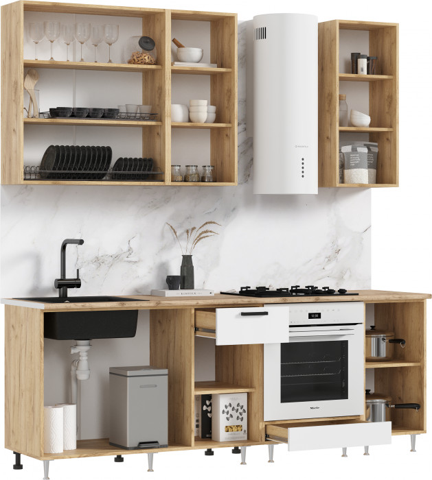 Кухня Рио NEW ЛДСП 2,2/900м (490), Компановка №2, Дуб крафт/Белый глянец