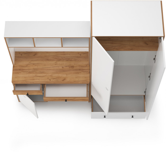 Вуди Компоновка № 20, цвет белый премиум/дуб крафт золотой, ШхГхВ 196х52,7х205 см., универсальная сборка