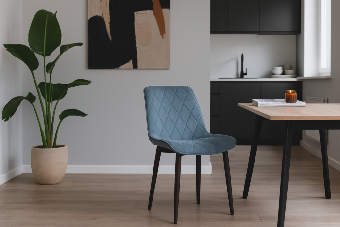 Стул "Оскар" черный матовый Томми 21 серо-голубой