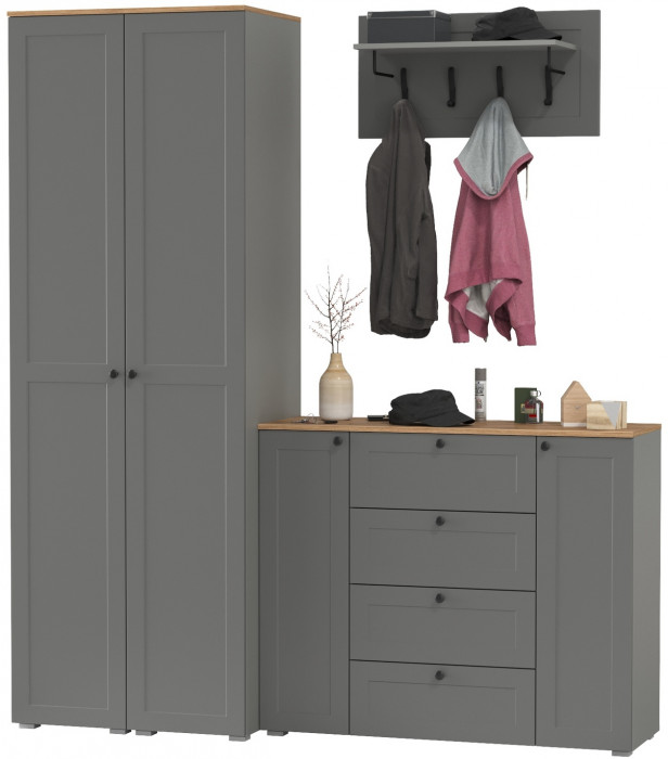 Остин Прихожая 33, цвет серый графит/дуб крафт золотой, ШхГхВ 200х54,3х229,6 см., универсальная сборка