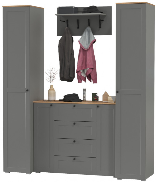 Остин Прихожая 33, цвет серый графит/дуб крафт золотой, ШхГхВ 200х54,3х229,6 см., универсальная сборка